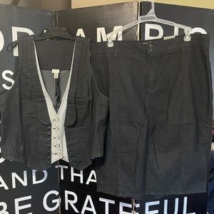 2 piece Dark Denim Vest and Skirt Set